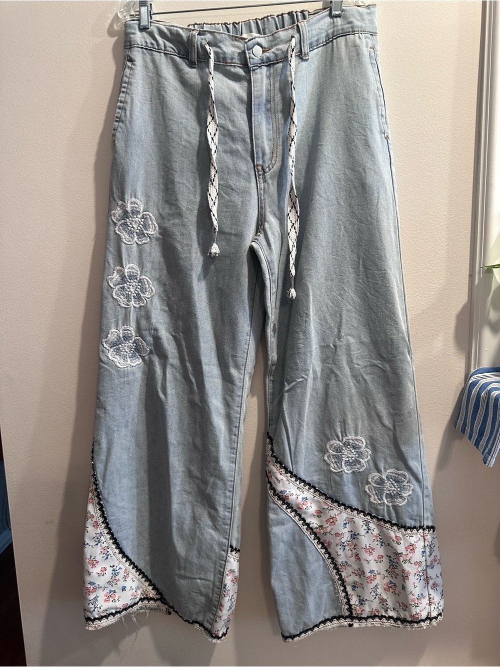 "The Moxie" Floral Patchwork Embroidered Denim Pants by POL